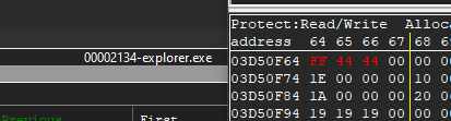 Screenshot of the location of one of the colours in "explorer.exe"'s memory.