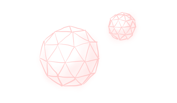 Two spheres made up of triangles.